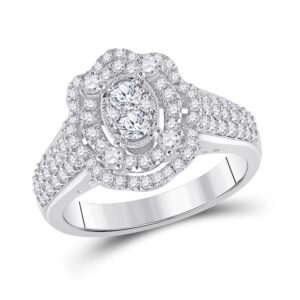 14kt White Gold Womens Round Diamond Oval Ring 1 Cttw
