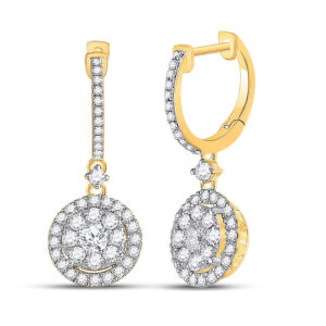 14kt Yellow Gold Womens Round Diamond Circle Cluster Dangle Earrings 1 Cttw
