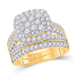 14kt Yellow Gold Round Diamond Square Bridal Wedding Ring Band Set 2 Cttw
