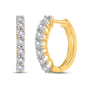 10kt Yellow Gold Womens Round Diamond Miracle Hoop Earrings 1/10 Cttw