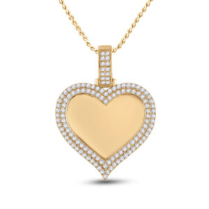14kt Yellow Gold Mens Round Diamond Heart Picture Memory Pendant 2-1/2 Cttw
