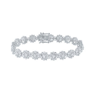 14kt White Gold Womens Baguette Diamond Flower Fashion Bracelet 4 Cttw