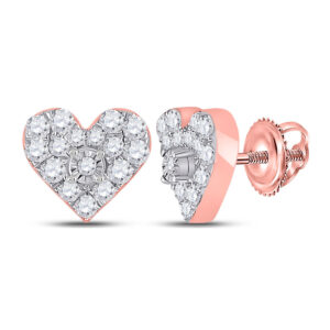 10kt Rose Gold Womens Round Diamond Heart Earrings 1/3 Cttw