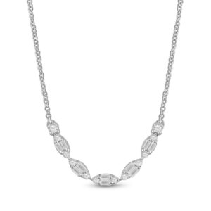 14kt White Gold Womens Baguette Diamond Fashion Necklace 1/2 Cttw