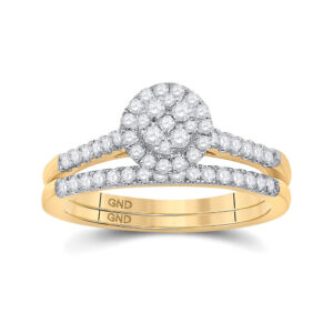 14kt Yellow Gold Round Diamond Cluster Bridal Wedding Ring Band Set 1/2 Cttw