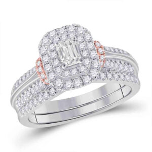 14kt Two-tone Gold Emerald Diamond Bridal Wedding Ring Band Set 1 Cttw