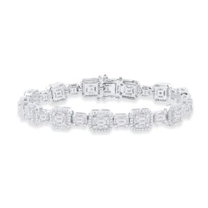14kt White Gold Womens Baguette Diamond Square Link Bracelet 3-7/8 Cttw