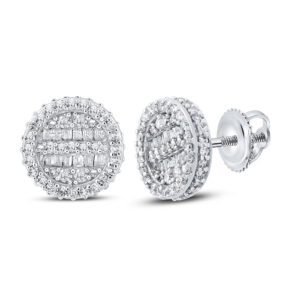 10kt White Gold Mens Baguette Diamond Circle Earrings 5/8 Cttw