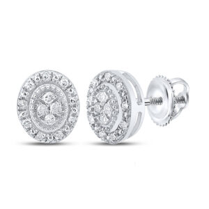 10kt White Gold Womens Round Diamond Oval Cluster Earrings 1/10 Cttw