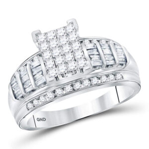 14kt White Gold Princess Diamond Cluster Bridal Wedding Engagement Ring 1 Cttw - Size 6