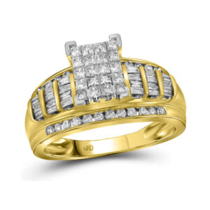 14kt Yellow Gold Princess Diamond Cluster Bridal Wedding Engagement Ring 1 Cttw - Size 6