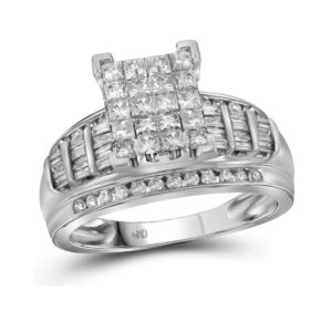 14kt White Gold Princess Diamond Cluster Bridal Wedding Engagement Ring 2 Cttw - Size 6