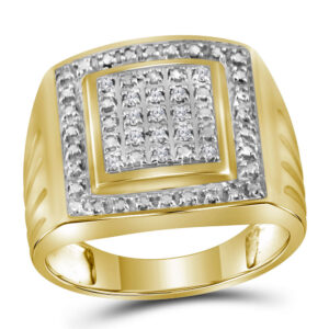 Yellow-tone Sterling Silver Mens Round Diamond Square Frame Cluster Ring 1/10 Cttw