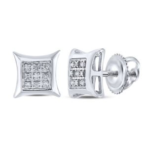 Sterling Silver Womens Round Diamond Kite Square Earrings .03 Cttw