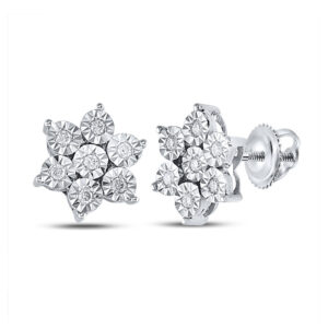 Sterling Silver Womens Round Diamond Cluster Earrings 1/8 Cttw
