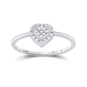Sterling Silver Womens Round Diamond Heart Ring .03 Cttw