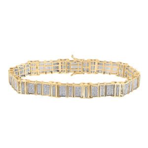 10kt Yellow Gold Mens Round Diamond Link Bracelet 2-1/3 Cttw