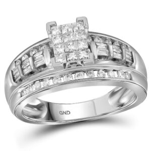 10kt White Gold Princess Diamond Cluster Bridal Wedding Engagement Ring 1/2 Cttw - Size 5