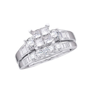 10kt White Gold Princess Diamond Bridal Wedding Ring Band Set 1 Cttw - Size 5