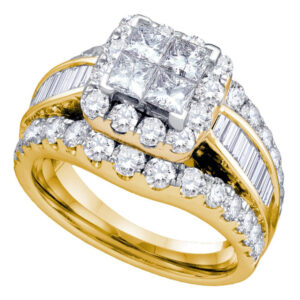 14kt Yellow Gold Princess Diamond Halo Cluster Bridal Wedding Engagement Ring 3 Cttw