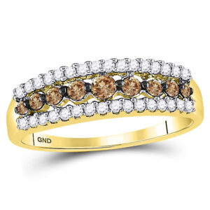 14k Yellow Gold Womens Brown Diamond Band Ring 1/2 Cttw