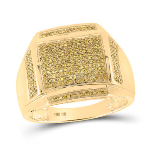 10kt Yellow Gold Mens Round Yellow Color Enhanced Diamond Cluster Ring 1/2 Cttw