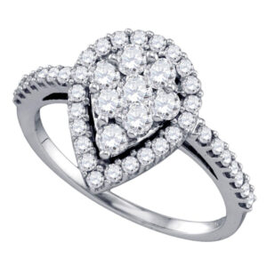 10k White Gold Round Diamond Teardrop-shape Cluster Engagement Anniversary Bridal Ring 1 Cttw