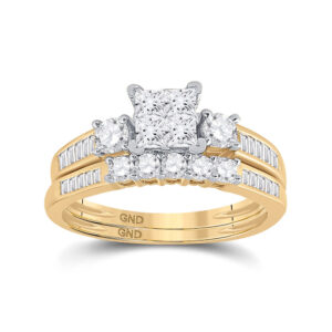 14kt Yellow Gold Princess Diamond Bridal Wedding Ring Band Set 1 Cttw Size 5