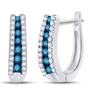 10kt White Gold Womens Round Blue Color Enhanced Diamond Hoop Earrings 1/2 Cttw