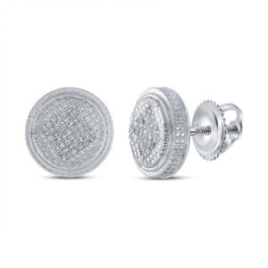Sterling Silver Mens Round Diamond Disk Circle Earrings 1/4 Cttw