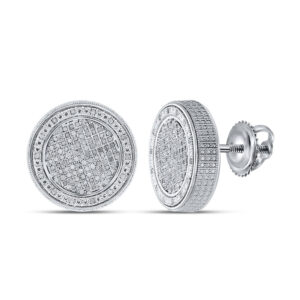 Sterling Silver Mens Round Diamond Disk Circle Earrings 1/2 Cttw