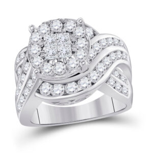 14kt White Gold Princess Diamond Cluster Bridal Wedding Engagement Ring 2-1/2 Cttw