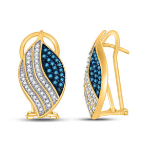 10kt Yellow Gold Womens Round Blue Color Enhanced Diamond Fashion Earrings 1/2 Cttw