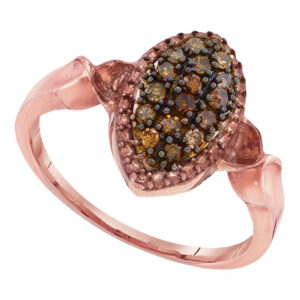 10kt Rose Gold Womens Round Brown Diamond Oval Cluster Ring 1/5 Cttw