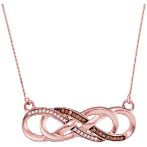 10kt Rose Gold Womens Round Brown Diamond Infinity Necklace 1/8 Cttw
