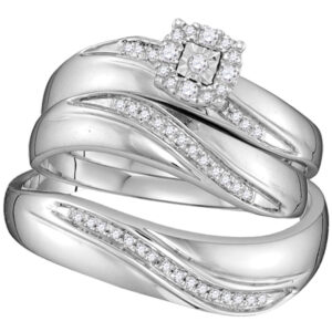 Sterling Silver His Hers Round Diamond Solitaire Matching Wedding Set 1/5 Cttw