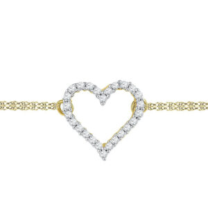 10kt Yellow Gold Womens Round Diamond Heart Bracelet 1/8 Cttw