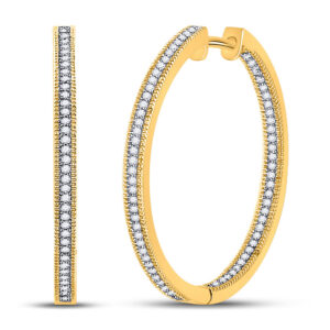 10kt Yellow Gold Womens Round Diamond Inside Outside Hoop Earrings 1/2 Cttw