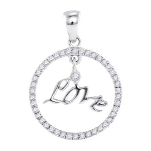 10k White Gold Round Diamond Womens Circular Captured Love Circle Pendant