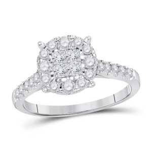 14kt White Gold Princess Diamond Cluster Bridal Wedding Engagement Ring 3/4 Cttw