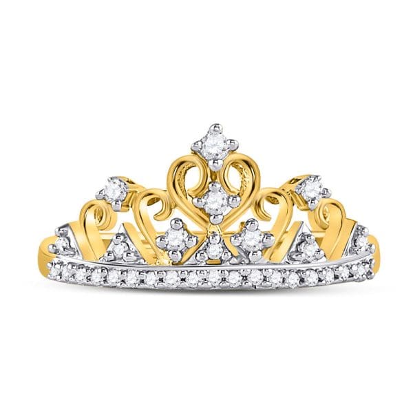 10kt Yellow Gold  Round Diamond Tiara Crown Band Ring 1/5 Cttw - Image 2