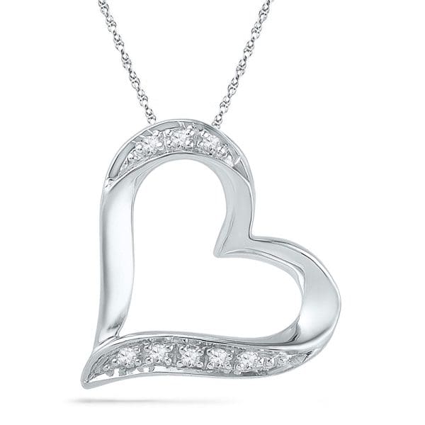 10kt White Gold  Round Diamond Heart Outline Pendant .03 Cttw