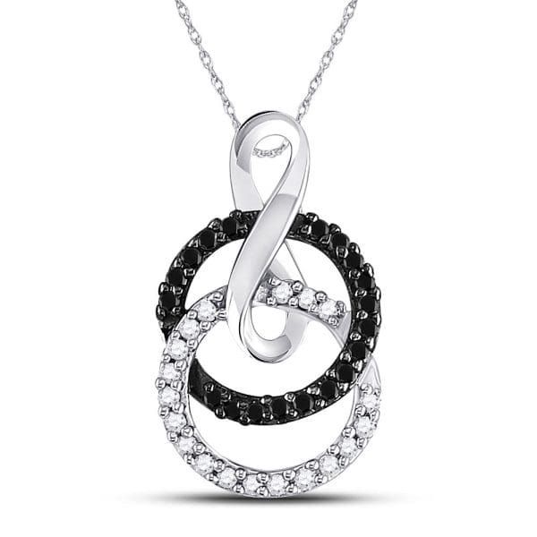 10kt White Gold  Round Black Color Enhanced Diamond Double Circle Pendant 1/5 Cttw