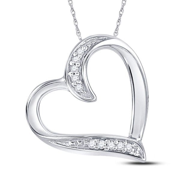 10kt White Gold  Round Diamond Heart Outline Pendant .03 Cttw