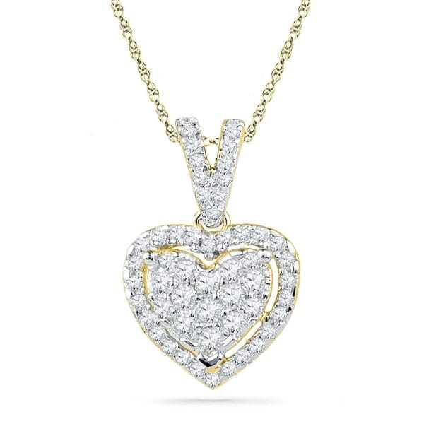 10kt Yellow Gold  Round Diamond Heart Pendant 1/5 Cttw