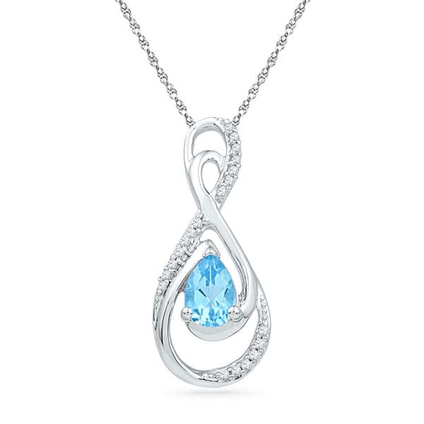 10kt White Gold  Oval Lab-Created Blue Topaz Solitaire Pendant 3/4 Cttw