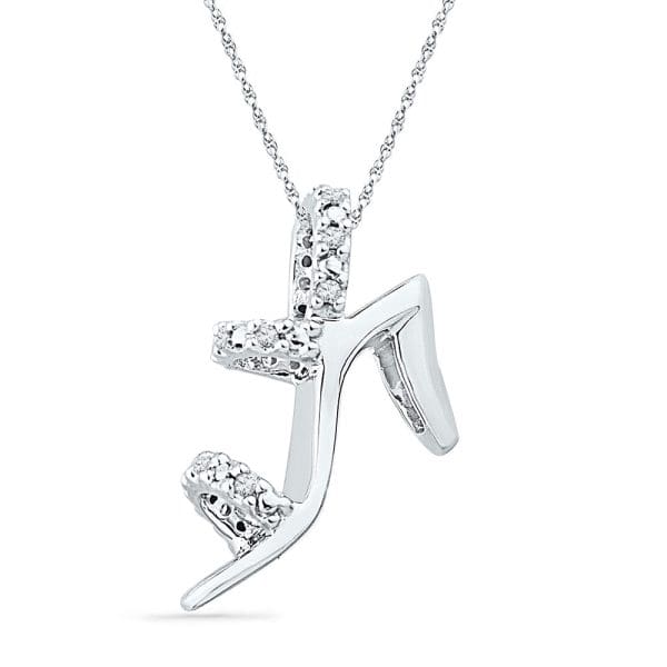 10kt White Gold  Round Diamond Stiletto Shoe Pendant 1/20 Cttw