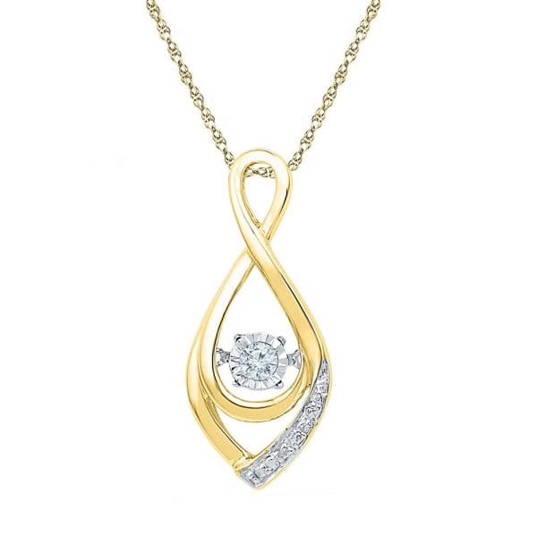 10kt Yellow Gold  Round Diamond Moving Twinkle Solitaire Teardrop Pendant 1/20 Cttw