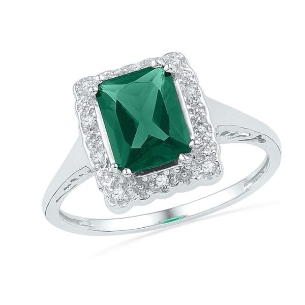 Sterling Silver  Lab-Created Emerald Solitaire Diamond Ring 1-3/4 Cttw