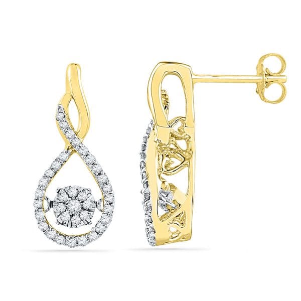 10kt Yellow Gold  Round Diamond Moving Cluster Earrings 1/3 Cttw